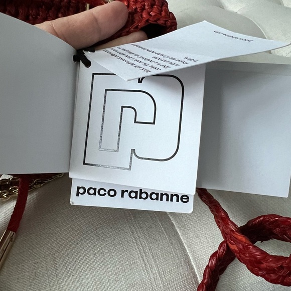 Paco Rabanne red raffia bucket bag new - Picture 8 of 9